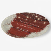 Rustikales Holz | String Lights | Baumhochzeit Pappteller (Schrägansicht)