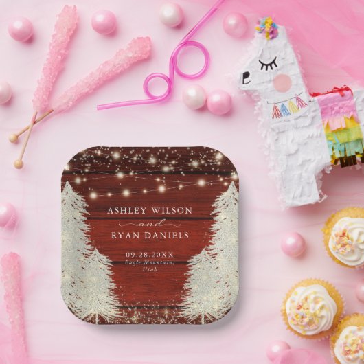 Rustikales Holz | String Lights | Baumhochzeit Pappteller (Party)