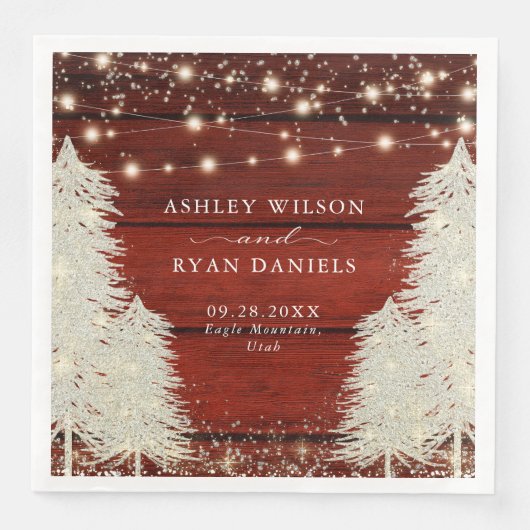 Rustikales Holz | String Lights | Baumhochzeit Serviette (Vorderseite)
