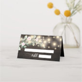 Rustikales Holz String Lights Boho Greenerity Wedd Platzkarte (Vorderseite)