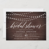 Rustikales Holz String Lights Bridal Dusche Einlad Einladung (Vorderseite)