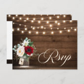 Rustikales Holz String Lights Burgund Floral UAWG Postkarte (Vorne/Hinten)