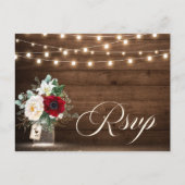 Rustikales Holz String Lights Burgund Floral UAWG Postkarte (Vorderseite)