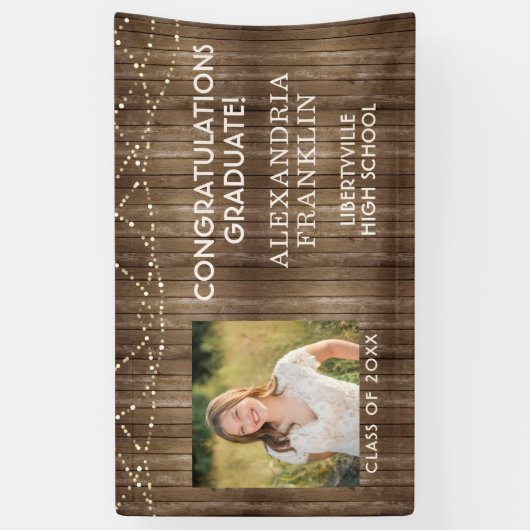 Rustikales Holz | String Lights | Foto Abschluss Banner (Vertikal)