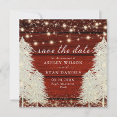 Rustikales Holz | String Lights | Foto Bäume Save The Date (Vorderseite)