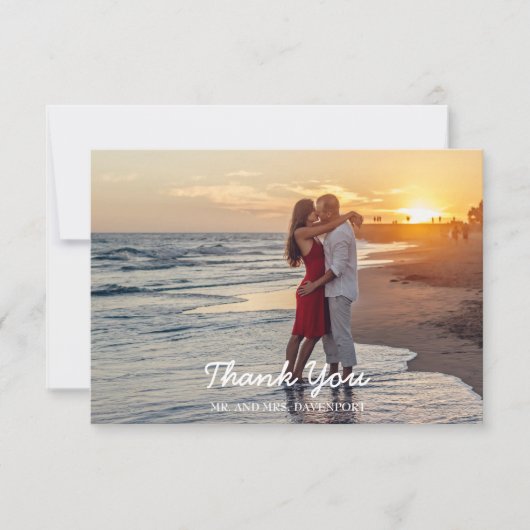 Rustikales Holz String Lights Foto Hochzeit Vielen Dankeskarte (Vorderseite)