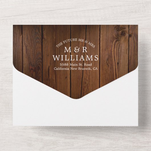 Rustikales Holz String Lights Foto QR Code Wedding All In One Einladung (Rückseite)