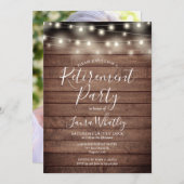 Rustikales Holz String Lights Foto Retirement Part Einladung (Vorne/Hinten)
