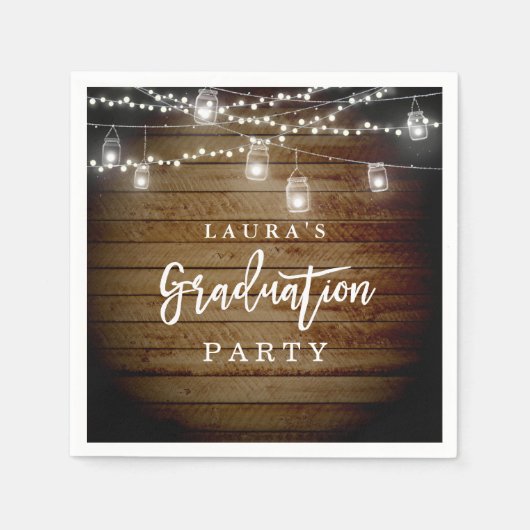 Rustikales Holz String Lights Graduation Party Nap Serviette (Vorderseite)