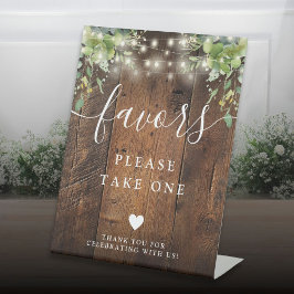 Rustikales Holz String Lights Greenerie Boho Favor Sockelschild