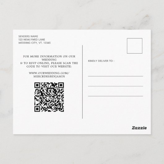 Rustikales Holz String Lights Grüne QR Code Hochze Postkarte (Rückseite)