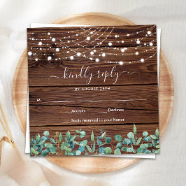 Rustikales Holz-String-Lights Hochzeit RSVP Mitteilungskarte
