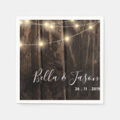 Rustikales Holz String Lights Hochzeitspapier Napk Serviette (Vorderseite)