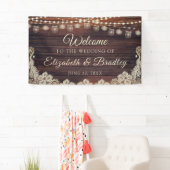 Rustikales Holz String Lights Jars Ivory Lace Wedd Banner (Insitu)