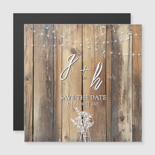 Rustikales Holz String Lights Mason Jar Speichern  Magnetkarte (Vorne/Hinten)