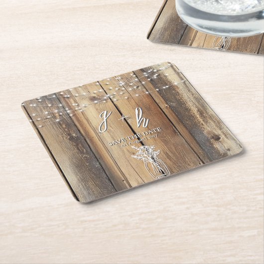 Rustikales Holz String Lights Mason Jar Speichern  Rechteckiger Pappuntersetzer (angewinkelt)