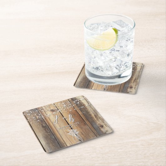 Rustikales Holz String Lights Mason Jar Speichern Rechteckiger Pappuntersetzer (Vor Ort)