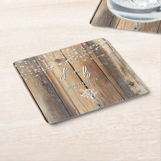 Rustikales Holz String Lights Mason Jar Speichern  Rechteckiger Pappuntersetzer (angewinkelt)