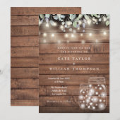Rustikales Holz String Lights Mason Jar Wedding Einladung (Vorne/Hinten)