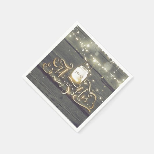 Rustikales Holz String Lights Mason Jar Wedding Serviette (Ecke)