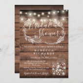 Rustikales Holz String Lights Mason Jars Brautpart Einladung (Vorne/Hinten)