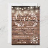 Rustikales Holz String Lights Mason Jars Wedding Einladung (Vorderseite)