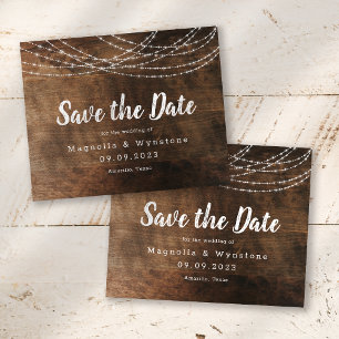 Rustikales Holz String Lights Pinselschrift Weddin