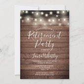 Rustikales Holz String Lights Retirement Party Einladung (Vorderseite)