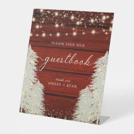 Rustikales Holz | String Lights | Trees Guestbook  Sockelschild