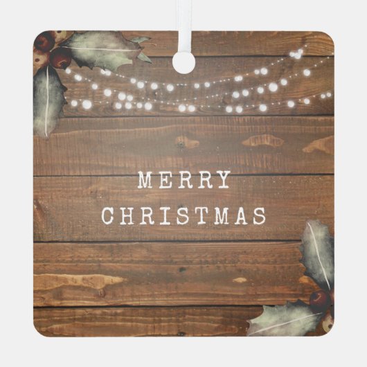 Rustikales Holz String Lights Weihnachten Ornament Aus Metall (Rückseite)