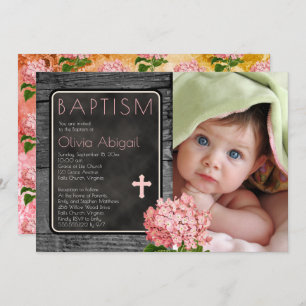 Rustikales Holz Taufe für Blumenkohl-Foto auf de Einladung