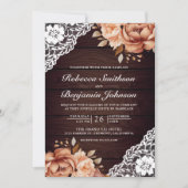 Rustikales Holz Terracotta Blumenstrauß QR Code Ho Einladung (Vorderseite)