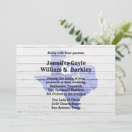 Rustikales Holz Texas Staat Hochzeit Einladung 2 (Stehend Vorderseite)