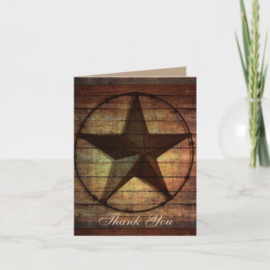 rustikales Holz Texas Star Western Hochzeit danke (Vorderseite)