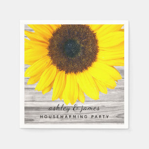 Rustikales Holz Textur Sonnenblumen Party Papier Serviette