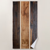 Rustikales Holz-Ton-Monogramm-Streifendesign Strandtuch (Vorderseite)