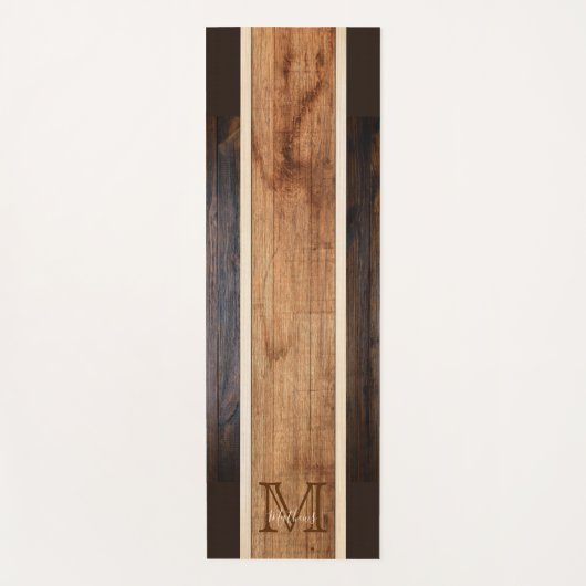 Rustikales Holz-Ton-Monogramm-Streifendesign Yogamatte (Vorderseite)