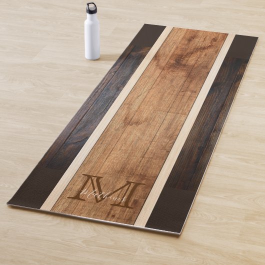 Rustikales Holz-Ton-Monogramm-Streifendesign Yogamatte (Beispiel)