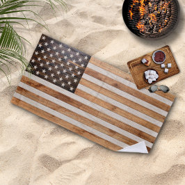 Rustikales Holz Tone American Flag Horizontal Strandtuch