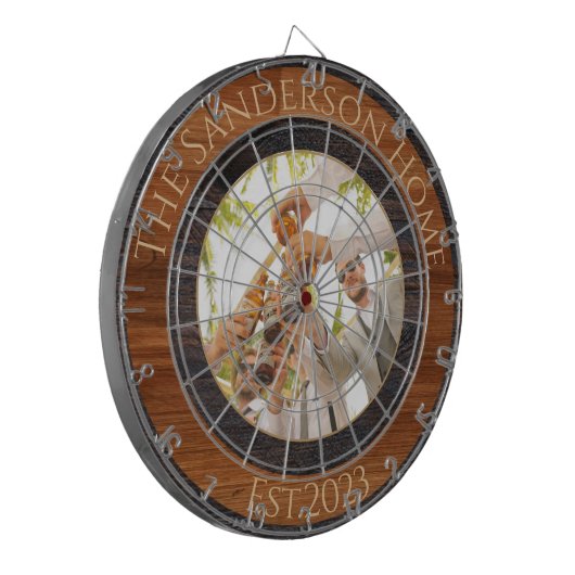 Rustikales Holz Tone Familienname Foto Dart Board Dartscheibe (Vorderseite Links)