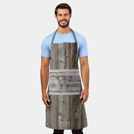 Rustikales Holz Tone Gray Monogram Horizontal Schürze (Getragen)