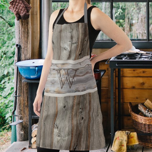 Rustikales Holz Tone Gray Monogram Horizontal Schürze