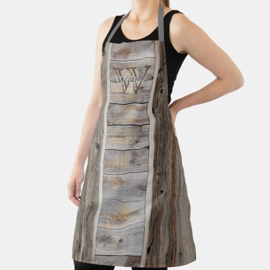 Rustikales Holz Tone Gray Monogram Vertikal Schürze (InSitu)