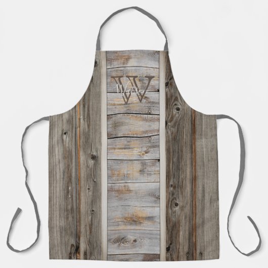 Rustikales Holz Tone Gray Monogram Vertikal Schürze (Vorderseite)