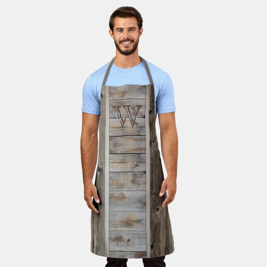 Rustikales Holz Tone Gray Monogram Vertikal Schürze (Getragen)