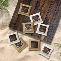 Rustikales Holz Tone Monogram Beach Cornhole Bags