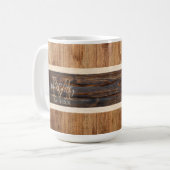 Rustikales Holz Tone Stripe Tan Tasse (Vorderseite Links)