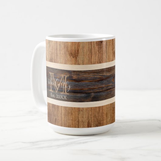Rustikales Holz Tone Stripe Tan Tasse (Vorderseite Links)