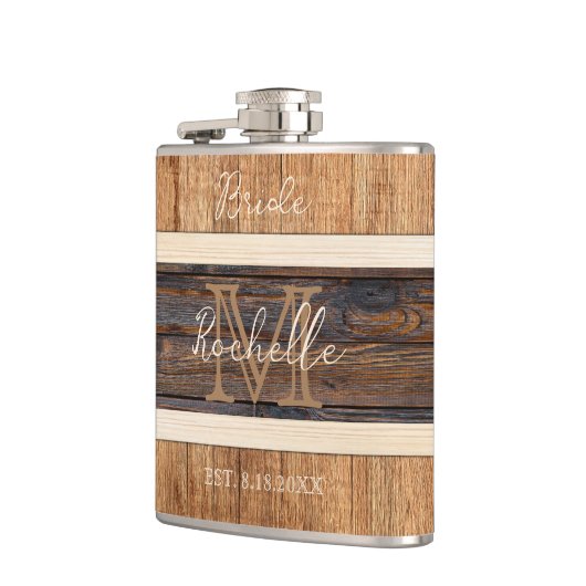 Rustikales Holz Tone Wedding Bride Flachmann (Links)