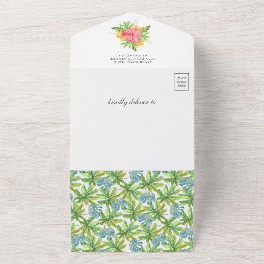 Rustikales Holz Tropical Niedlich Flamingo Kinderd All In One Einladung (Außenbereich)